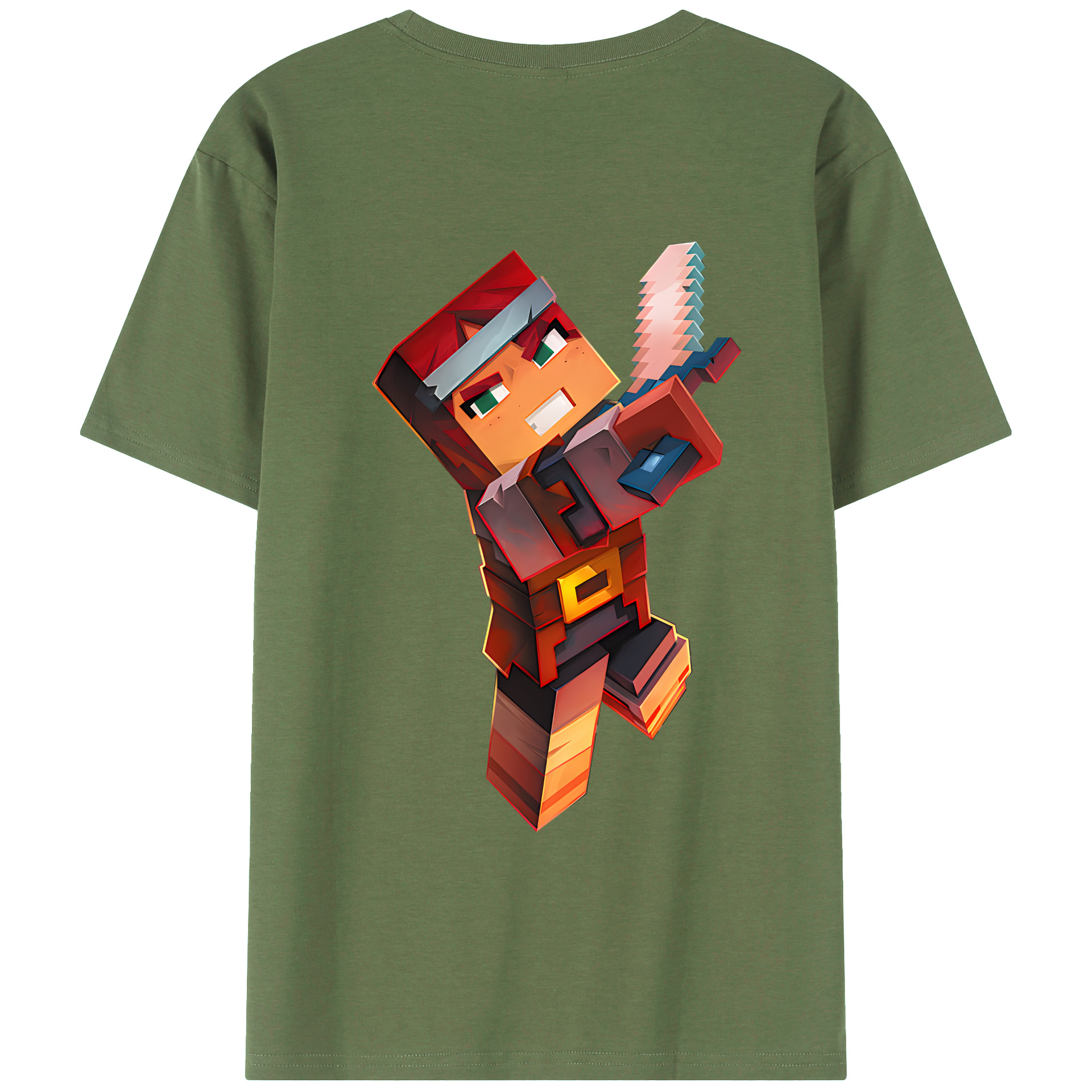 （画像用） マインクラフト ブロックの世界 Minecraft MC Block world 綿100％ メンズ半袖Tシャツ（バックプリント） 通気性